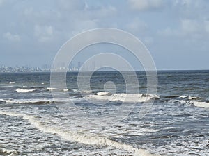 Waves of Indian Ocean on Mumbai Beach in India
