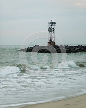 Waves and jetty at the inlet in Ocean City, Maryland