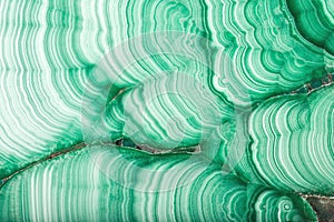 Waves of light green malachite close-up