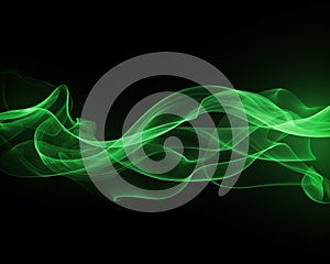 Waves of light are green wavy movements like smoke on a black background.