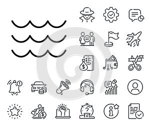 Waves line icon. Sea flowing sign. Salaryman, gender equality and alert bell. Vector