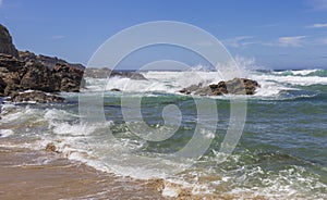 The waves in Mar de Fora Beach, a landmark in the Atlantic coast of Galicia, Spain.