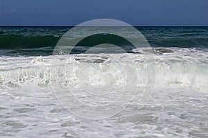 Waves of the Mediterranean Sea are rolling ashore Alanya, Turkey