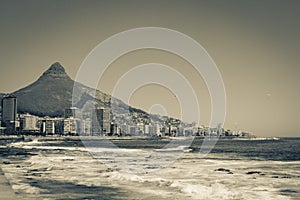 Waves and mountains, Sea Point, promenade Cape Town South Africa