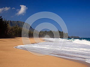 Waves over beach on Lumahai