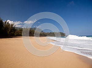 Waves over beach on Lumahai