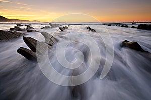 Waves over Sakoneta beach Guipuzkoa, Basque Country