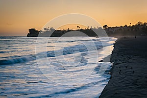 Waves in the Pacific Ocean at sunset, in Santa Barbara, Californ
