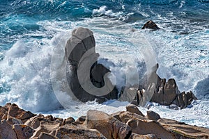 Waves pounding the coastline at Capo Testa Sardinia