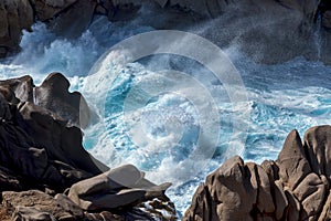 Waves pounding the coastline at Capo Testa Sardinia