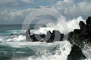 Waves pounding the rocks on the coast of Maui