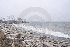 Waves Pummel the Shoreline in Sam Smith Park