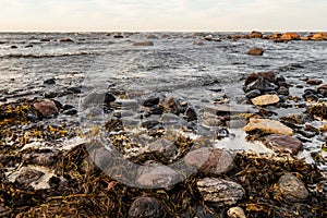 Waves are reaching to coast at sundown.