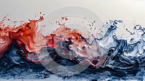 Waves Of Red, White, And Blue Paint Undulating With Energetic Motion Against A Pale Background