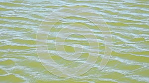 Waves and ripples run on green water surface