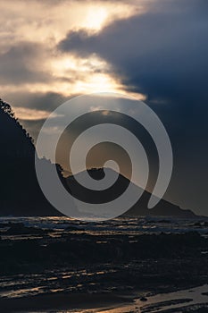 Waves and Rocks at Beach at Sunrise