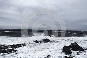 Waves and Rocks at Stormy Beach, Tasmania