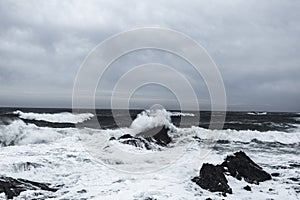 Waves and Rocks at Stormy Beach, Tasmania