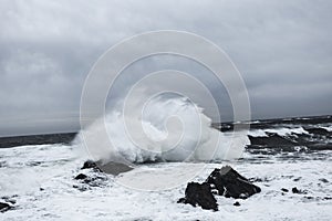 Waves and Rocks at Stormy Beach, Tasmania