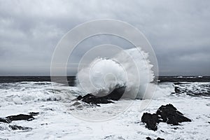 Waves and Rocks at Stormy Beach, Tasmania