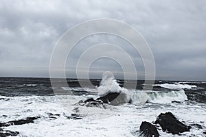 Waves and Rocks at Stormy Beach, Tasmania