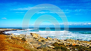 Waves rolling on to the shoreline of the Atlantic Ocean coast at Cape of Good Hope