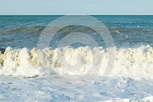 Sea spray. Beautiful seascape. Marine background.