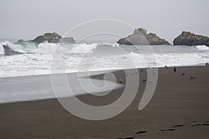 Waves of the sea on the beach of Cobquecura. Chile photo