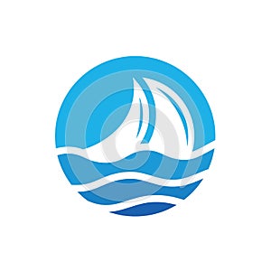 Waves of Sea Water and Boat Logo design inspiration
