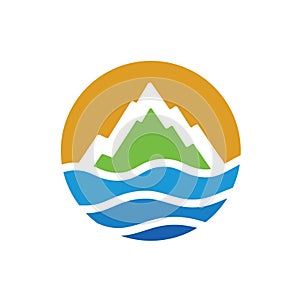 Waves of Sea Water and Mountains Logo design inspiration