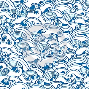 Waves seamless pattern. Vector illustration with curly sea waves.