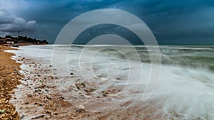 Waves during a sirocco storm in autumn in Portonovo bay