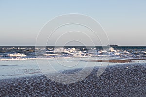 Waves from Skagerrak and Kattegat ocean meets in northern Denmark. photo