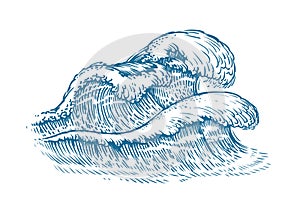 Waves sketch. Seascape vintage vector illustration