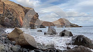 Waves splashing at coast in Ponta de SÃ£o LourenÃ§o, Madeira