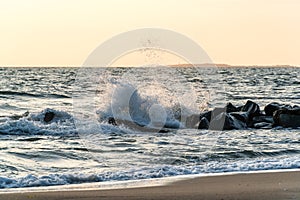 Waves splashing over rocks