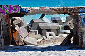 Waves Splashing the Tagged Breakwater: Fremantle, Western Australia photo