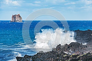 Waves by Stromboli island. Lipary islands. Italy