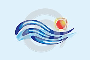 Waves sun watercolor logo vector
