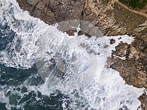 Waves washing onto rocks at Losari in Corsica