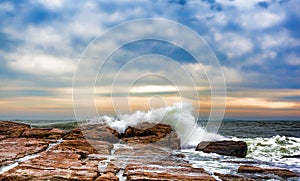 Waves washing over rocks at Southwest Harbor, Maine