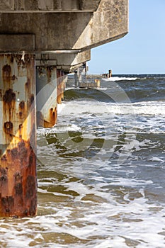 The waves in the seaside resort of Zinnowitz on the island of Usedom surround the great pier