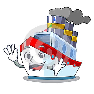 Waving aerial in cartoon cargo ship view