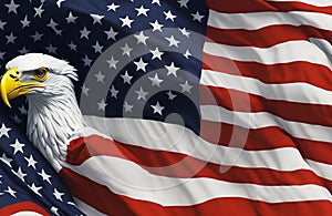 waving american flag and bald eagle - symbol of america celebrating Independence Day 4th july
