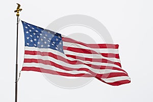 Waving American Flag And Eagle Pole, Isolated