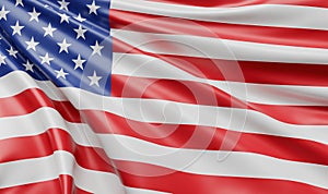 Waving American USA Flag Closeup - 3D Render Illustration