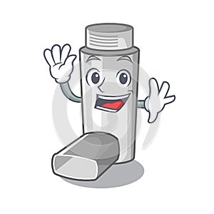 Waving asthma inhalers in cartoon medicine box