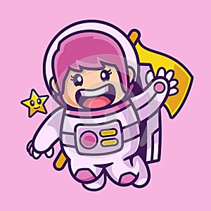 Waving Astronaut Girl Cartoon Character