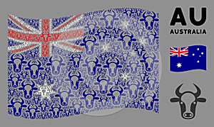 Waving Australia Flag Collage of Cow Head Icons