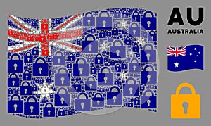 Waving Australia Flag Mosaic of Lock Icons